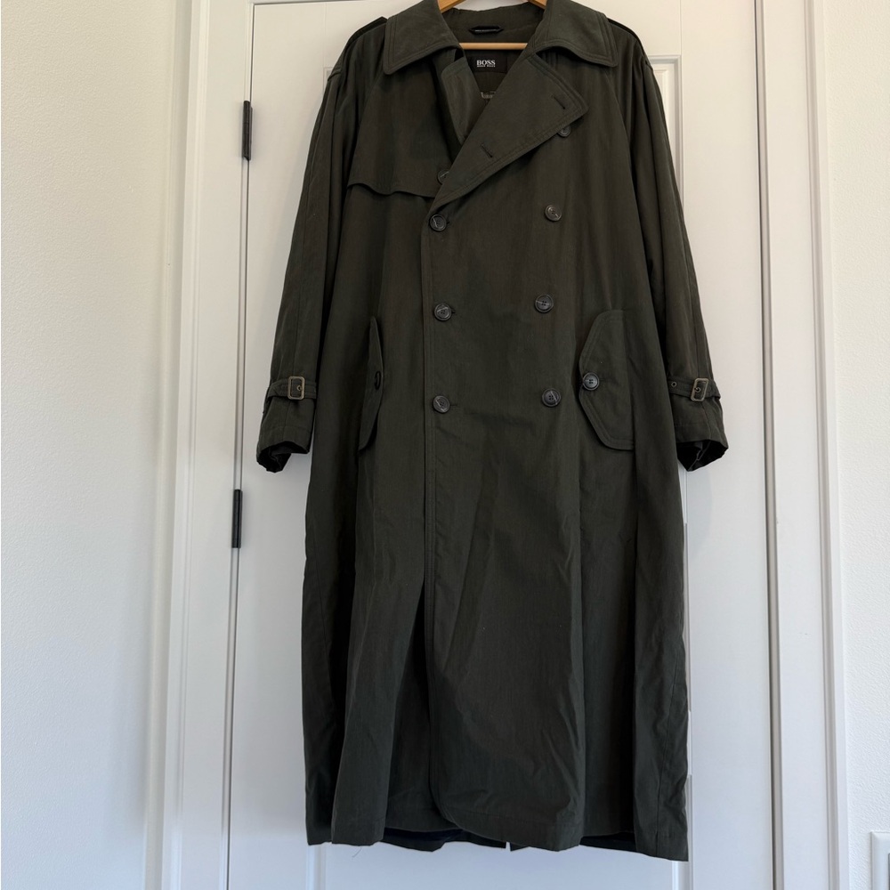 Men's Green Double-Breasted Trench Coat